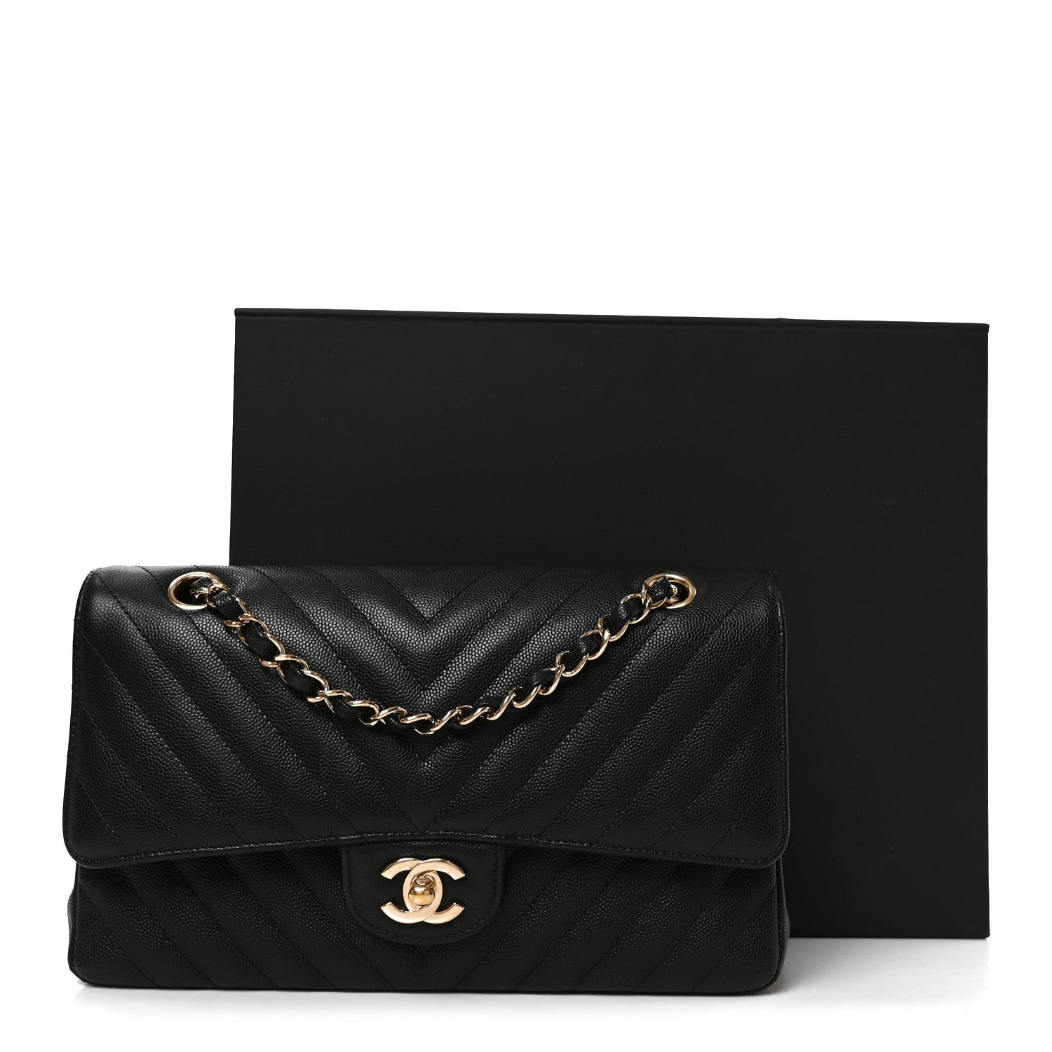 Chanel Caviar Chevron Quilted Medium Double Flap Black 11 of 11