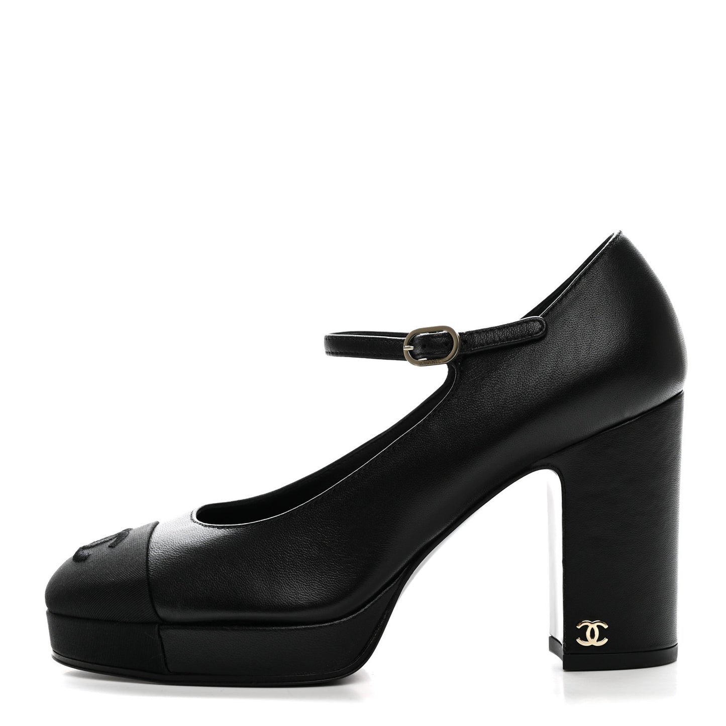Lambskin Grosgrain Cap Toe CC Mary Jane Pumps 36 Black