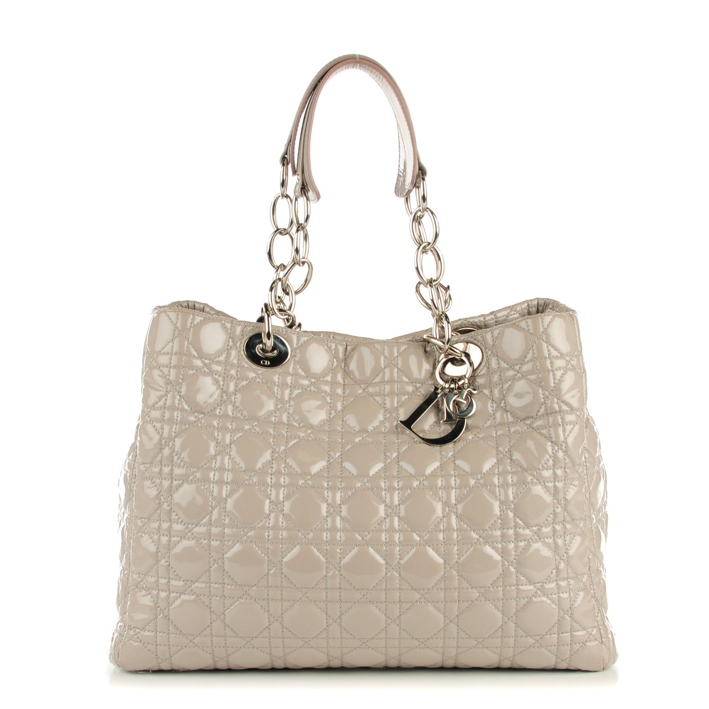 Patent Cannage Large Dior Soft Shopping Tote Grey