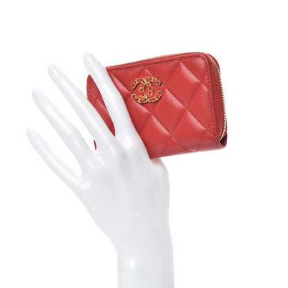 Chanel Lambskin Quilted Chanel 19 Zip Around Card Holder Red 2 of 9