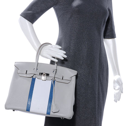 Hermes Taurillon Clemence Lizard Club Birkin 35 Gris Perle White Mykonos 2 of 11
