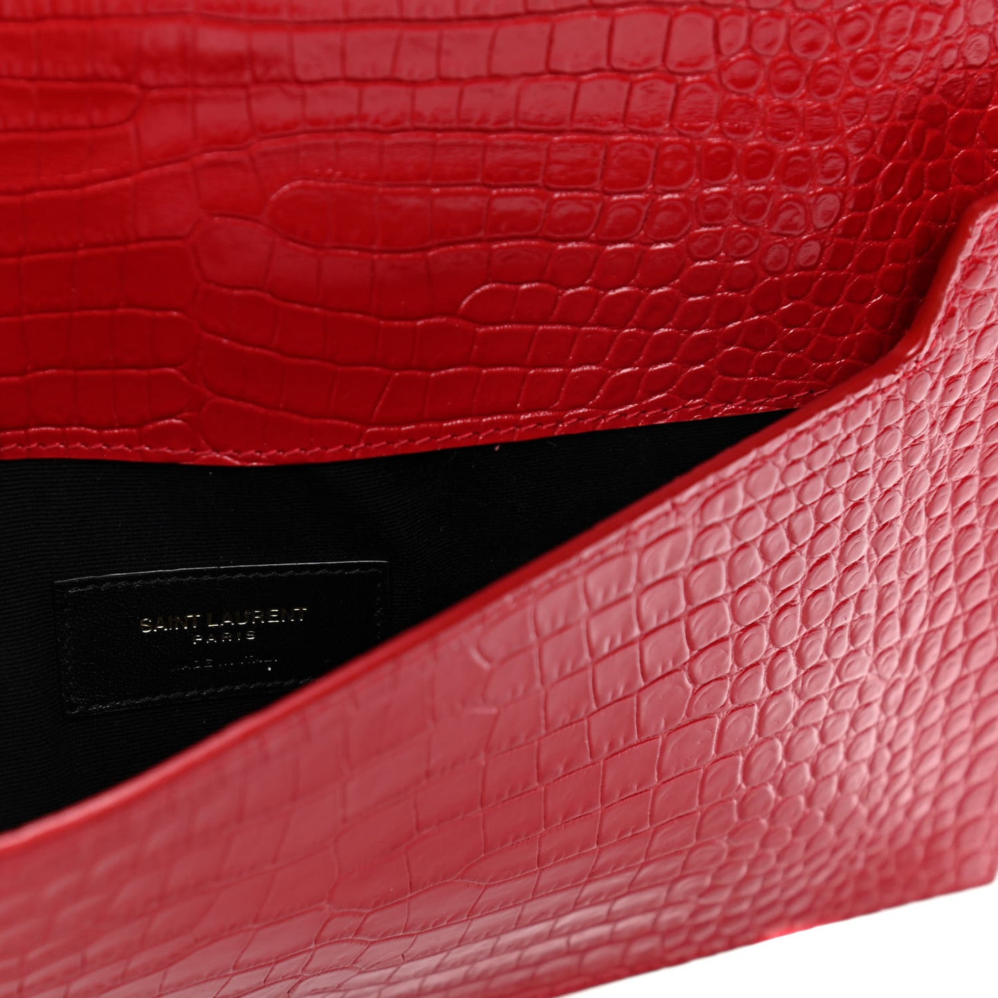 Calfskin Crocodile Embossed Uptown Monogram Clutch Rouge Eros