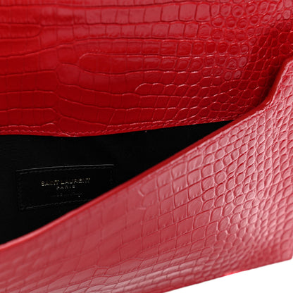 Saint Laurent Calfskin Crocodile Embossed Uptown Monogram Clutch Rouge Eros 4 of 4