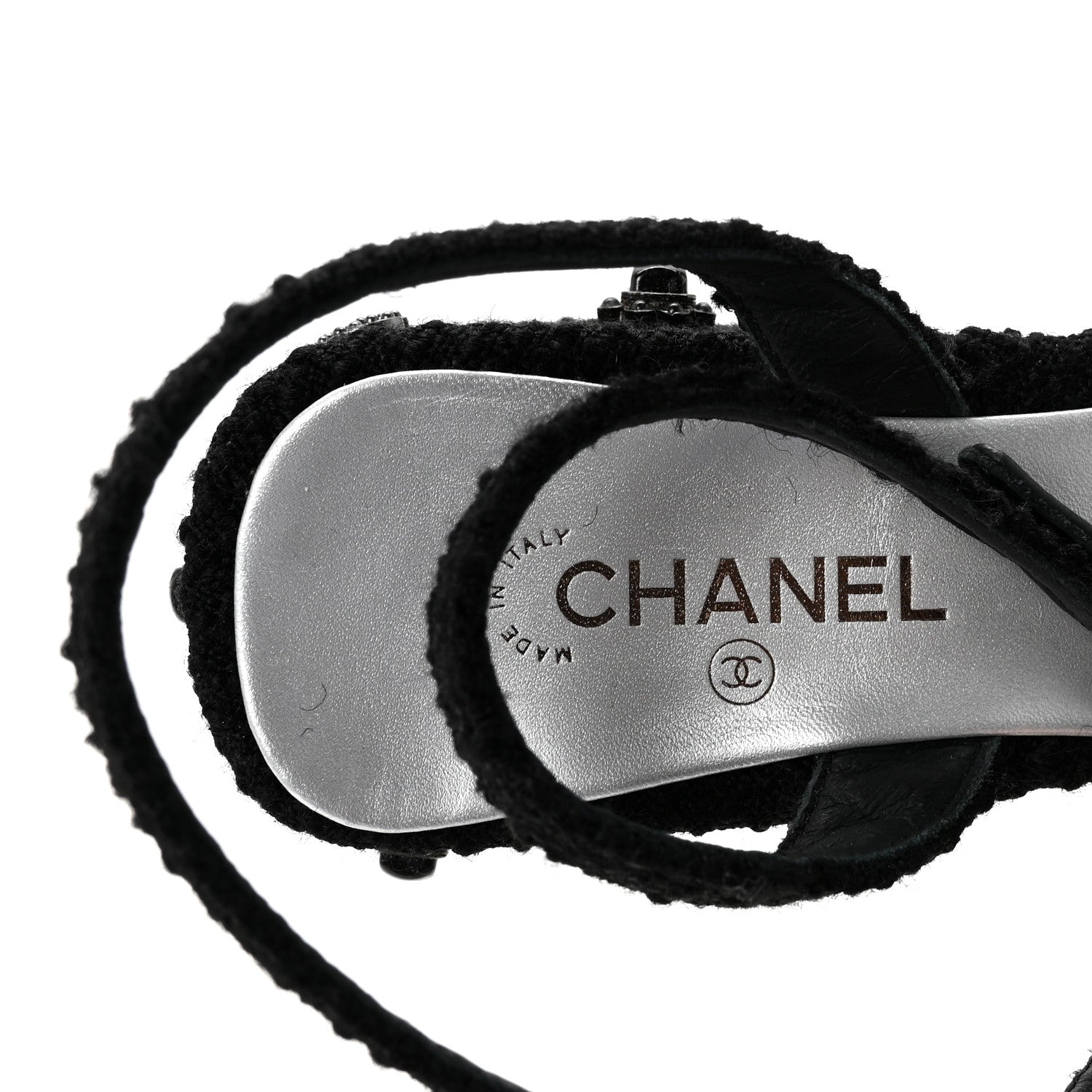 Chanel Tweed Iridescent Calfskin Cap Toe CC Slingback Pumps 37 Black Silver 8 of 10