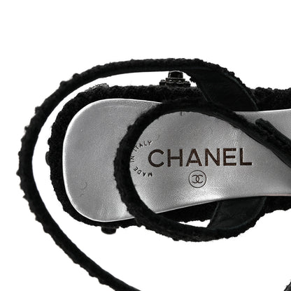 Chanel Tweed Iridescent Calfskin Cap Toe CC Slingback Pumps 37 Black Silver 8 of 10