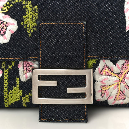 Fendi Denim Embroidered Baguette Blue Multicolor 7 of 9