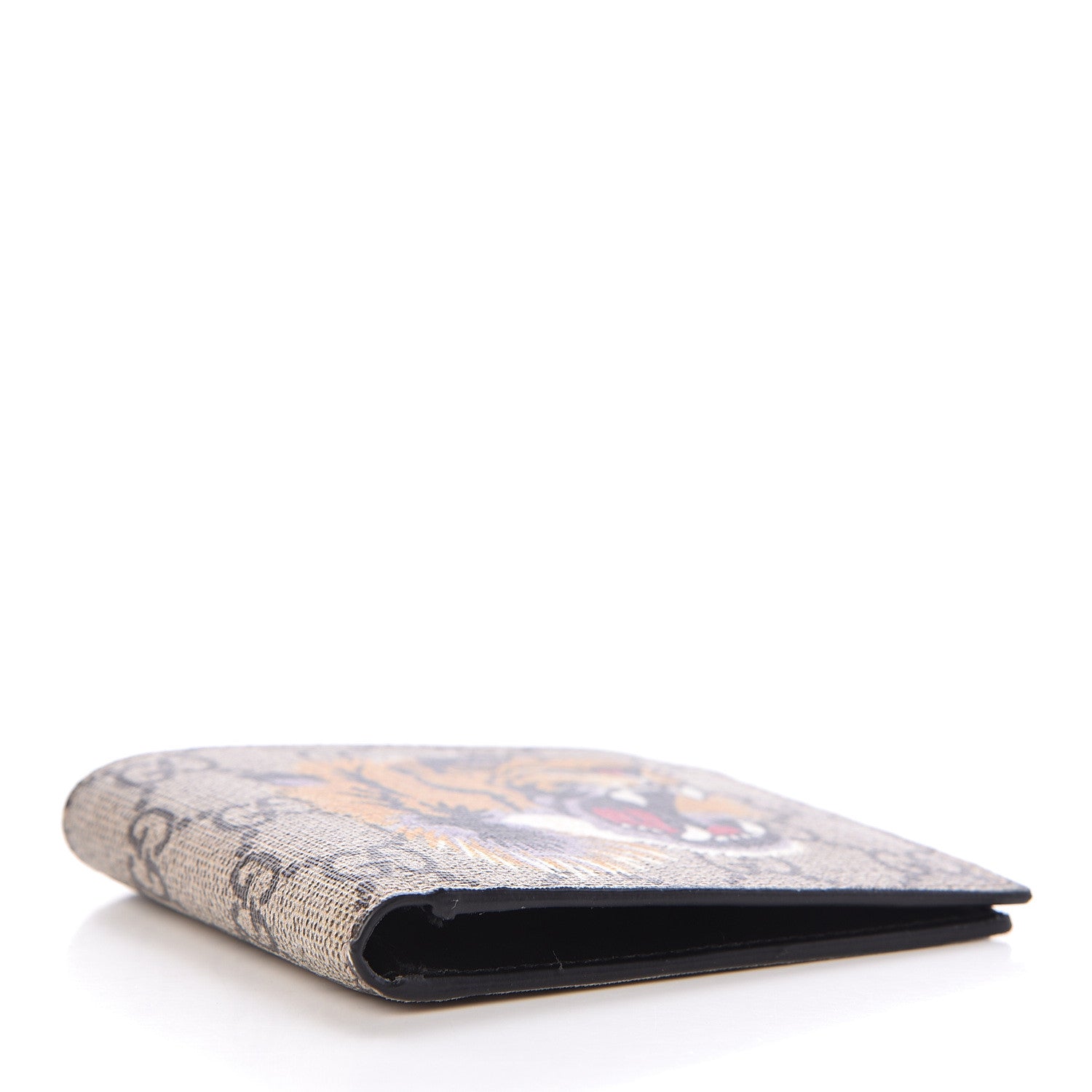 Gucci GG Supreme Monogram Selleria Calfskin Tiger Nice Bi-Fold Wallet Beige Ebony Multicolor Black 4 of 7