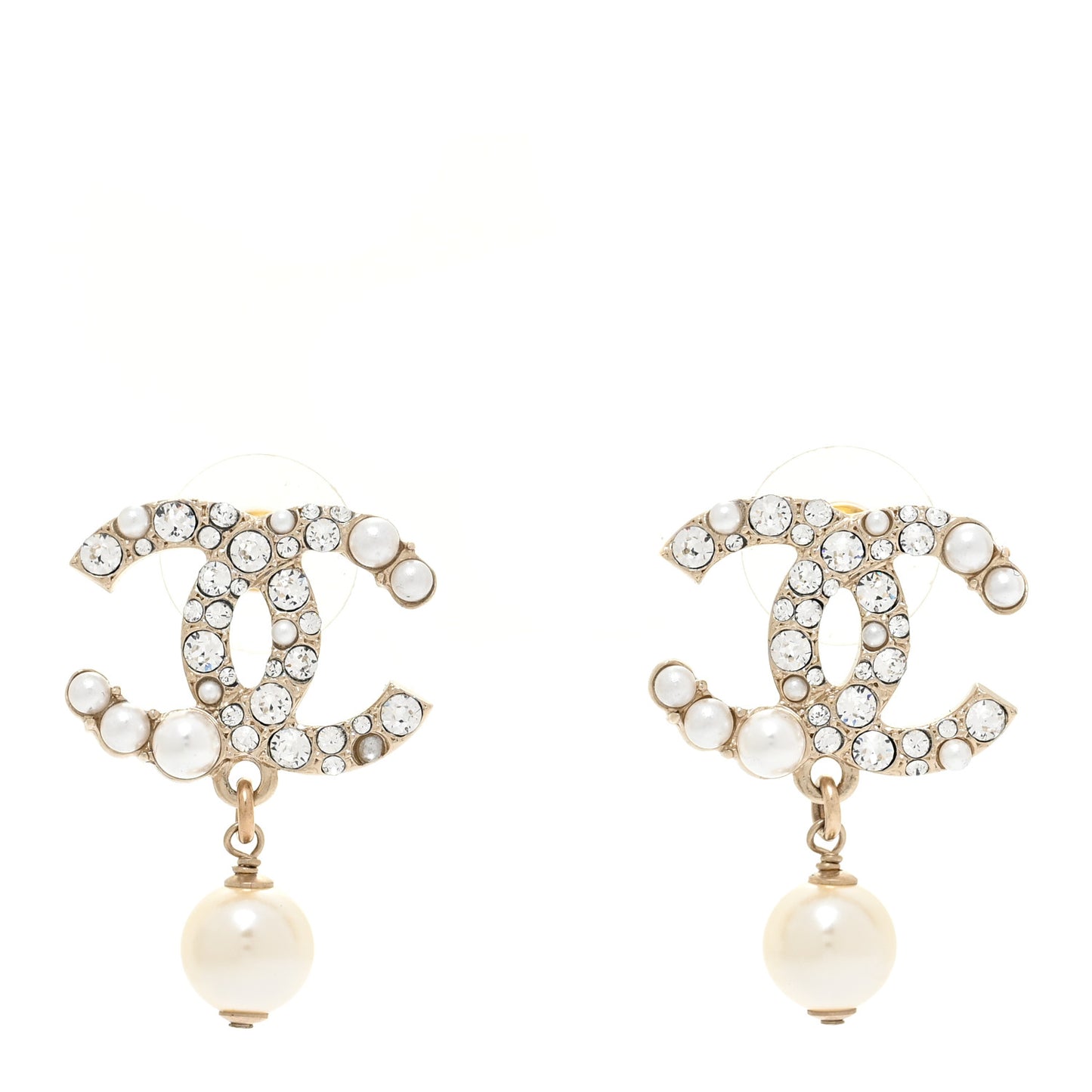 Crystal Pearl CC Drop Earrings Gold