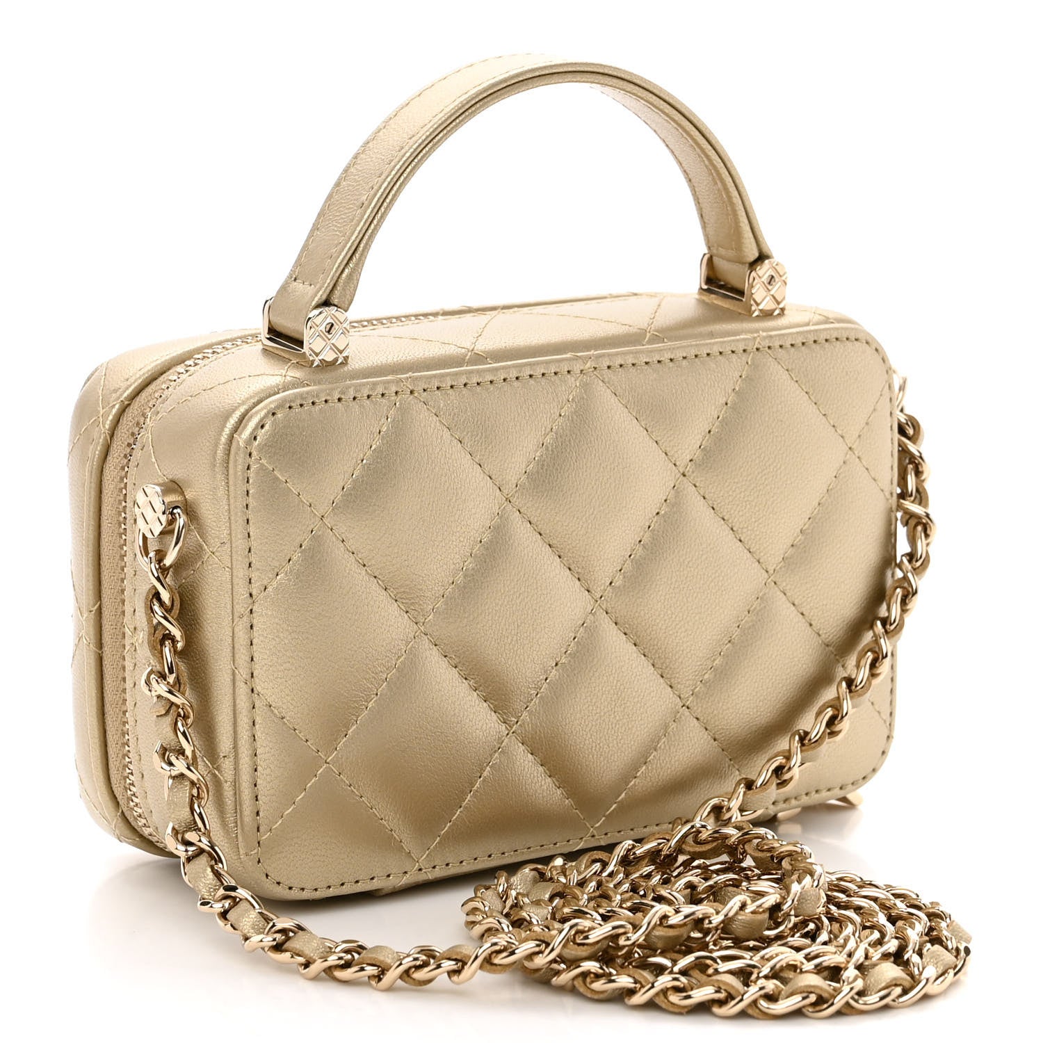 Chanel Metallic Lambskin Quilted Small Top Handle Vanity Case Gold 4 of 11