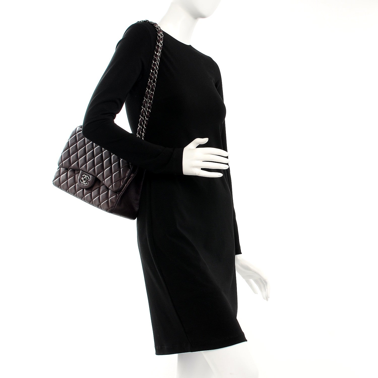 Chanel Lambskin Quilted Jumbo Double Flap Dark Purple 2 of 7