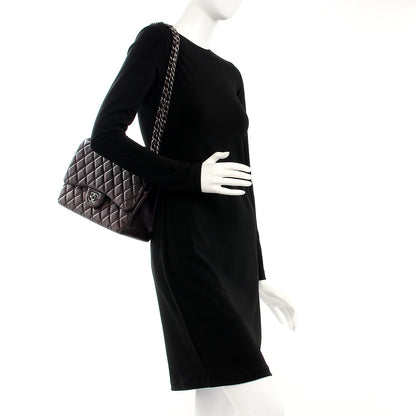 Chanel Lambskin Quilted Jumbo Double Flap Dark Purple 2 of 7