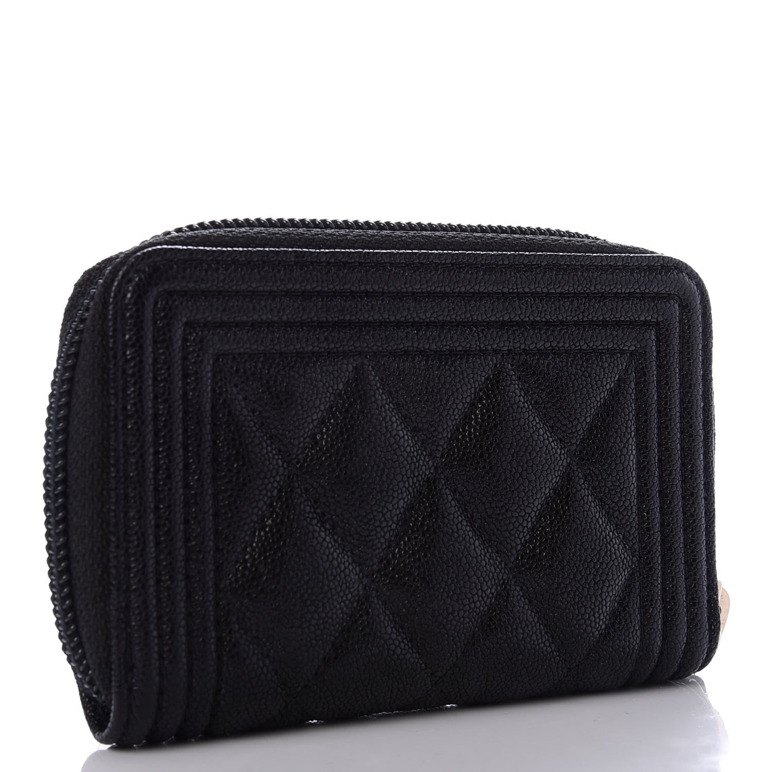 Chanel Caviar Quilted Boy Zip Around Coin Purse Wallet Black 3 of 8