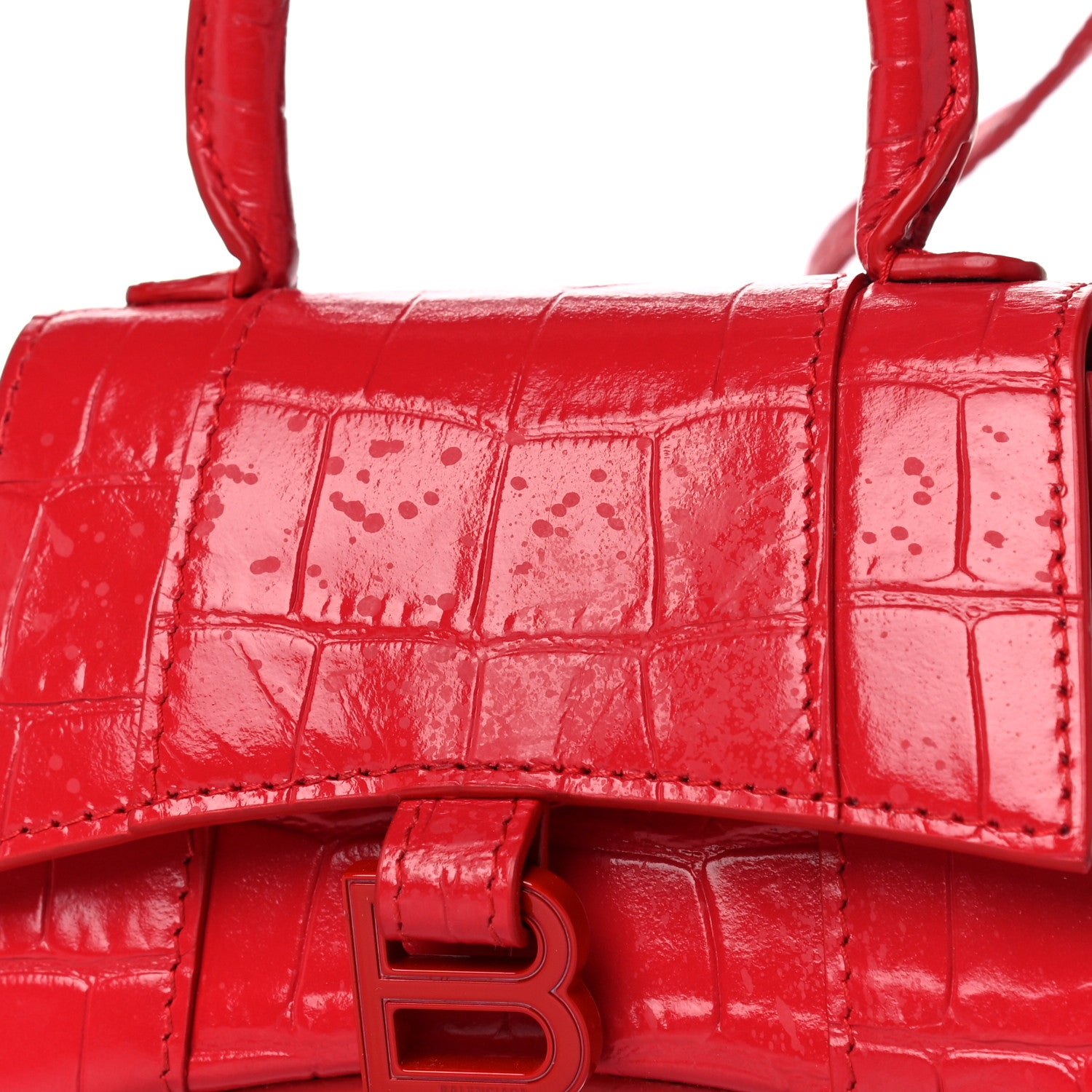 Balenciaga Shiny Calfskin Tonal B Crocodile Embossed Hourglass Top Handle Bag Mini Bright Red 12 of 12