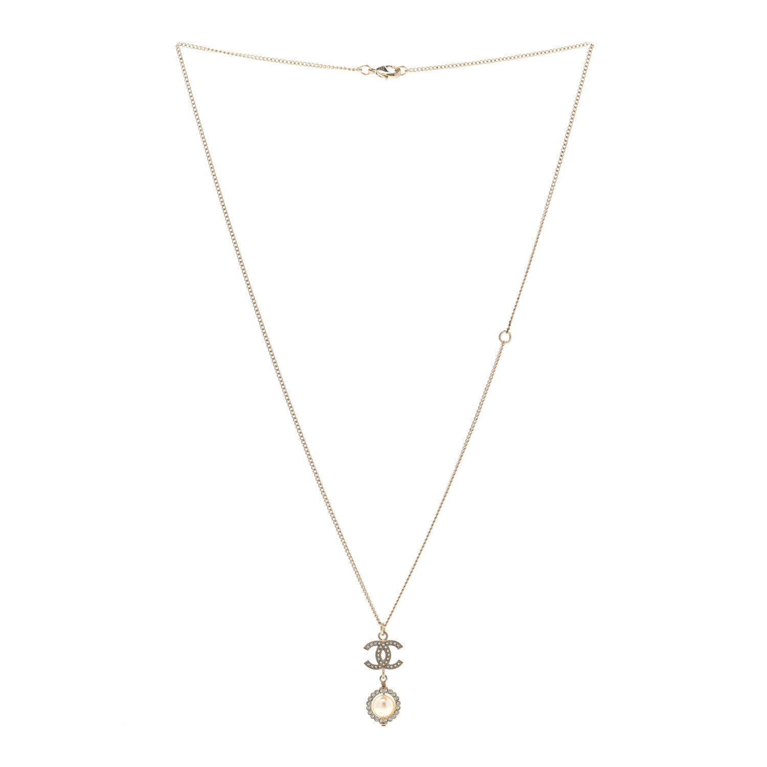 Chanel Pearl Crystal CC Pendant Necklace Gold 3 of 7
