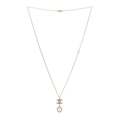 Chanel Pearl Crystal CC Pendant Necklace Gold 3 of 7