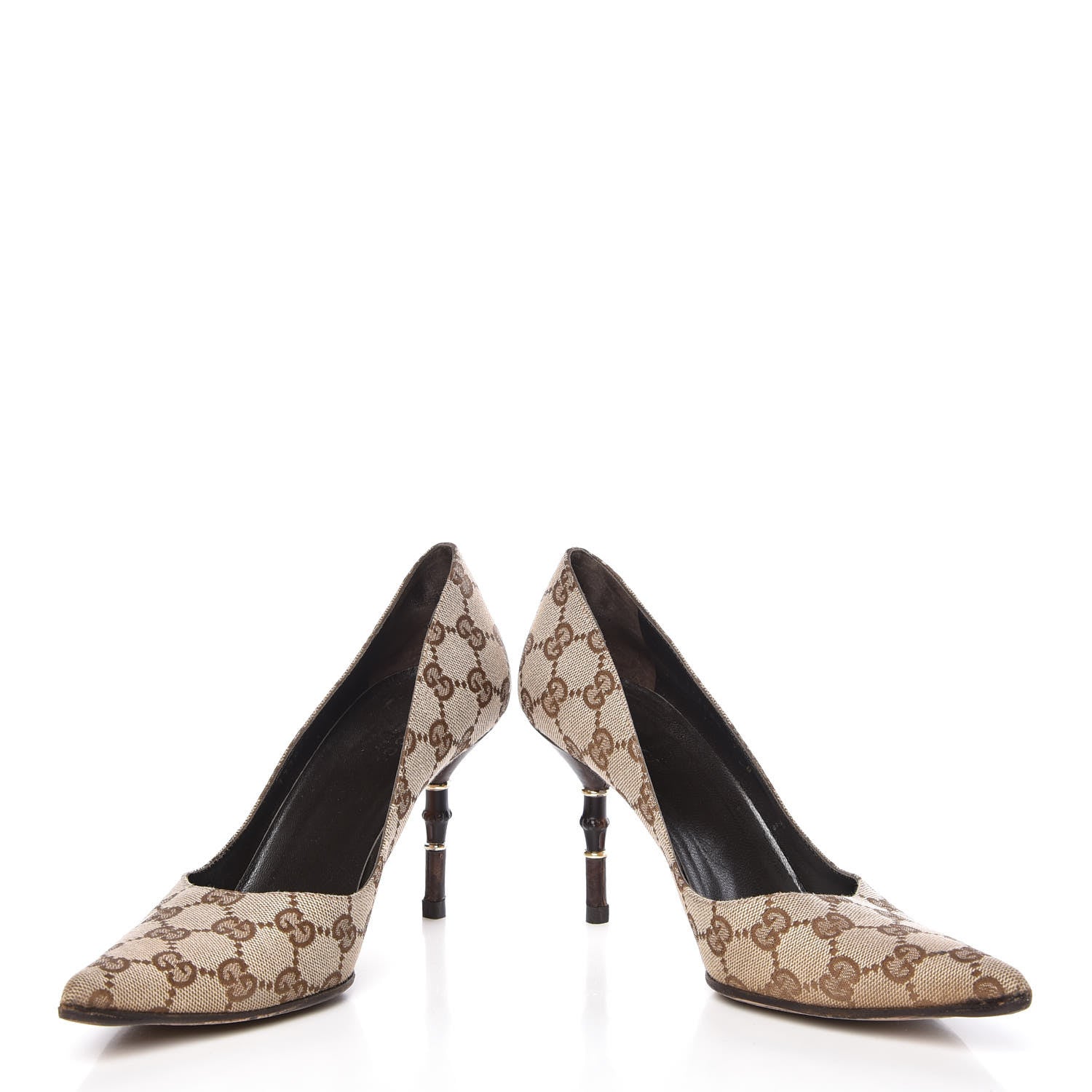 Gucci Monogram Malaga Kid Pumps 7 Biege Ebony Cocoa 6 of 12