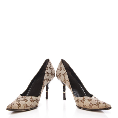 Gucci Monogram Malaga Kid Pumps 7 Biege Ebony Cocoa 6 of 12