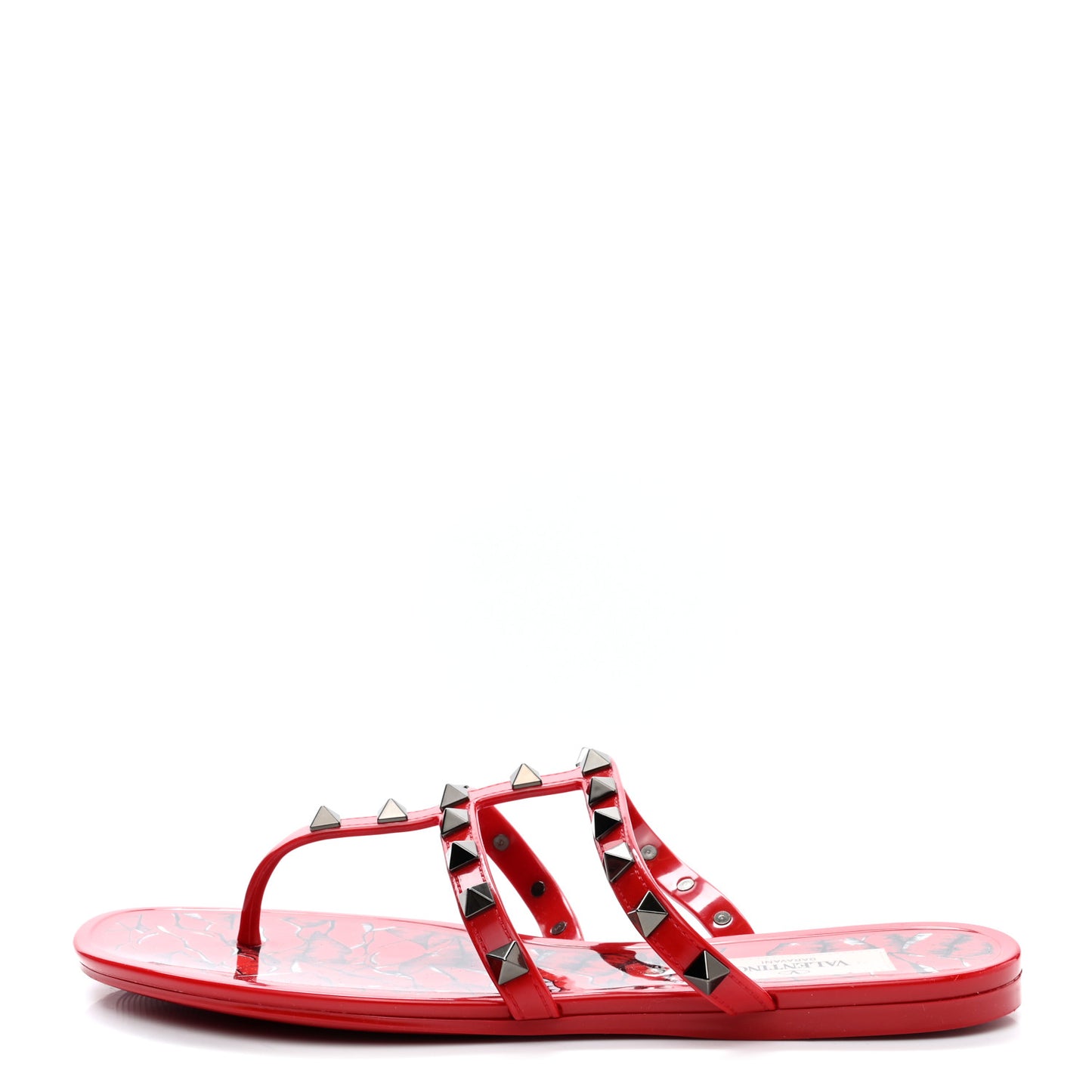 PVC Jelly Printed Rockstud Caged Flat Thong Sandals 36 Red