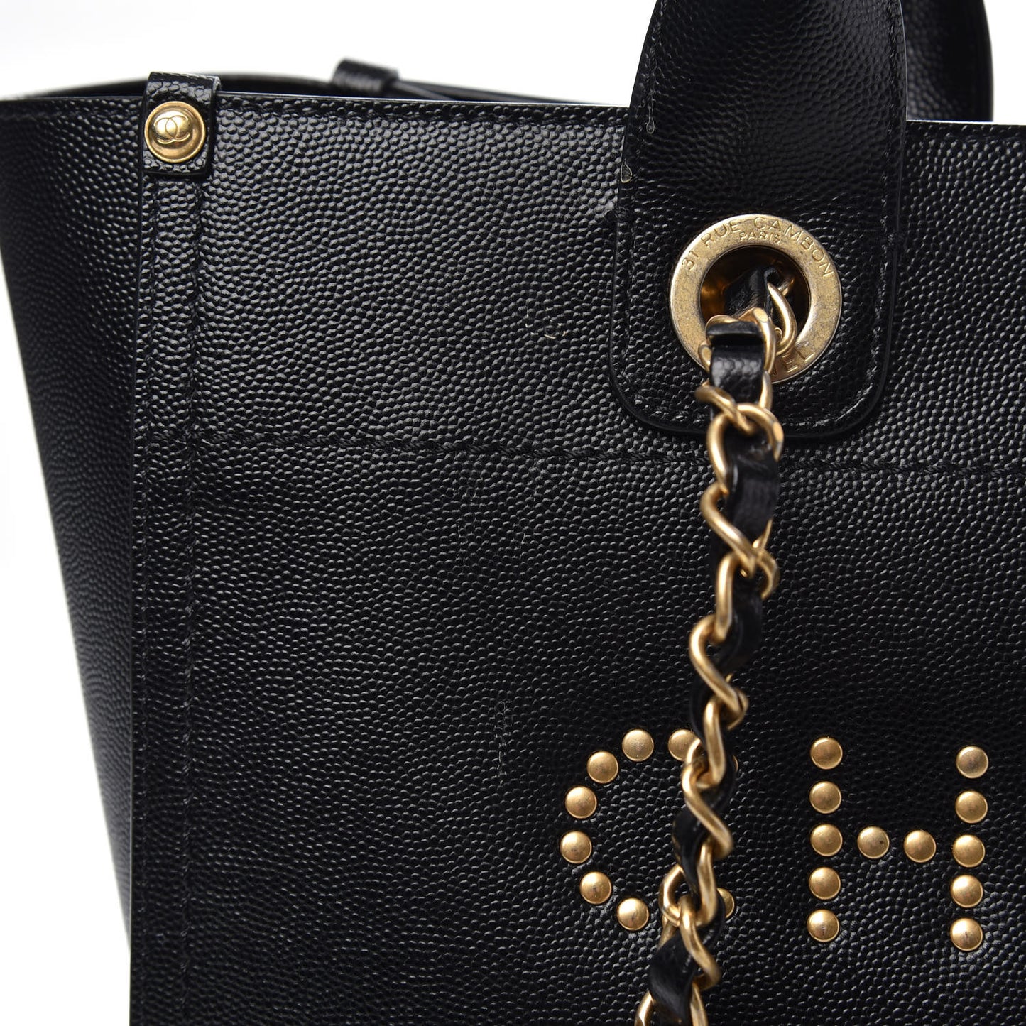 Caviar Small Studded Deauville Tote Black