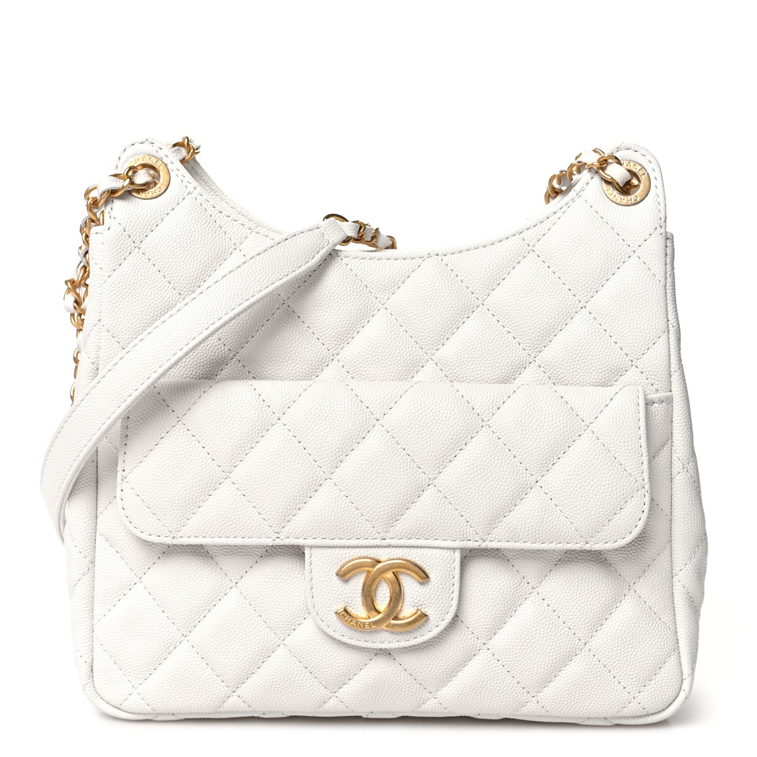Chanel Caviar Quilted Wavy CC Hobo White 1 of 11