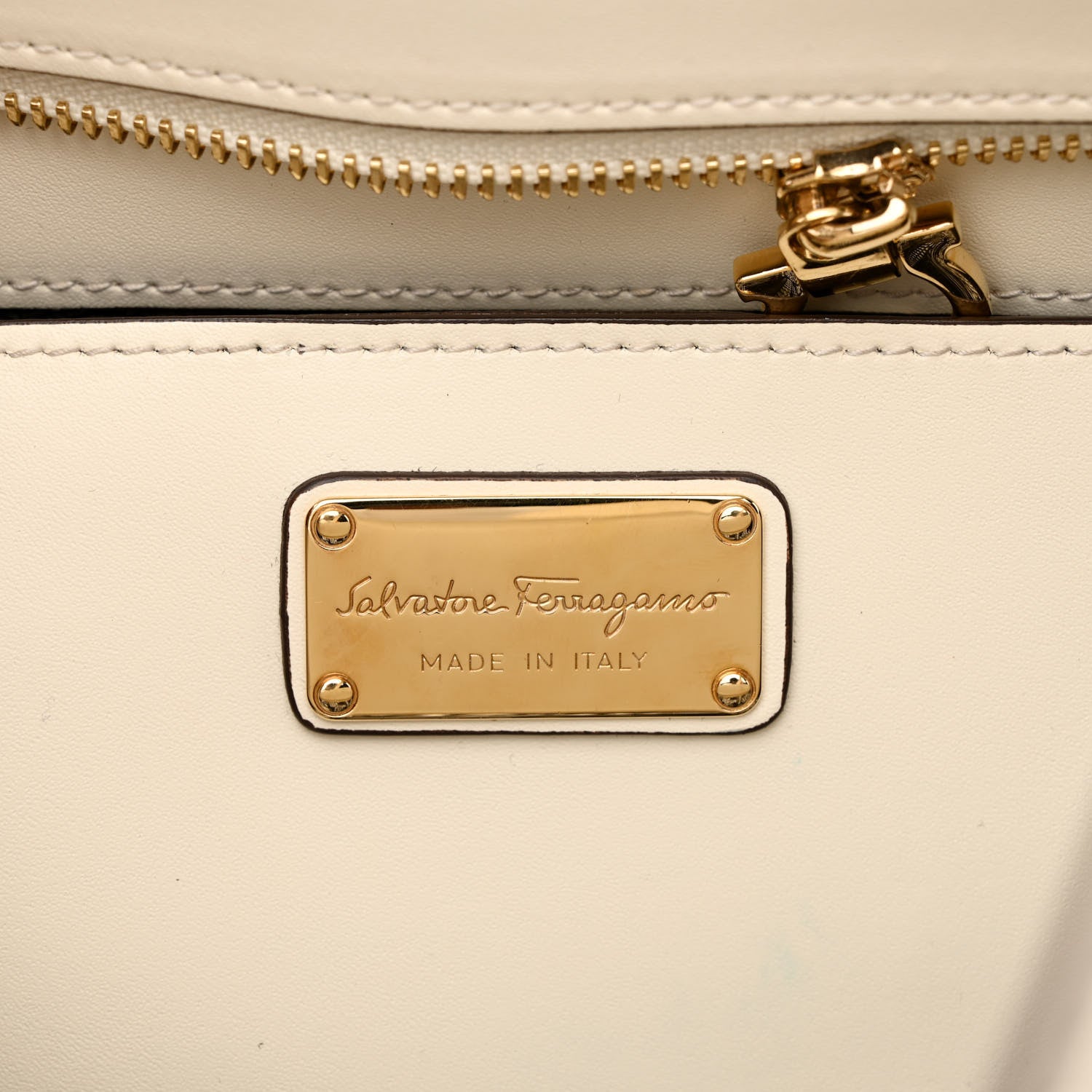 Salvatore Ferragamo Calfskin Perforated Logo Bonnie Tote Ivory Black 6 of 16