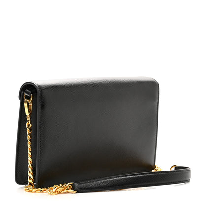 Prada Saffiano Lux Metal Triangle Logo Mini Envelope Chain Shoulder Bag Black 3 of 8