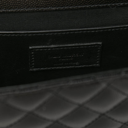 Saint Laurent Grain De Poudre Textured Mixed Matelasse Triquilt Medium Monogram Satchel Black 6 of 8