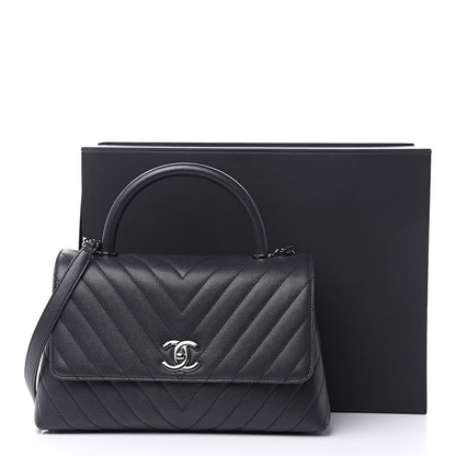Chanel Caviar Chevron Quilted Small Coco Handle Flap Dark Grey 10 of 10