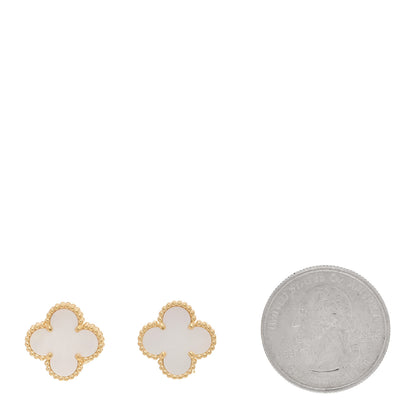 Van Cleef & Arpels 18K Yellow Gold Mother of Pearl Vintage Alhambra Earrings 2 of 5