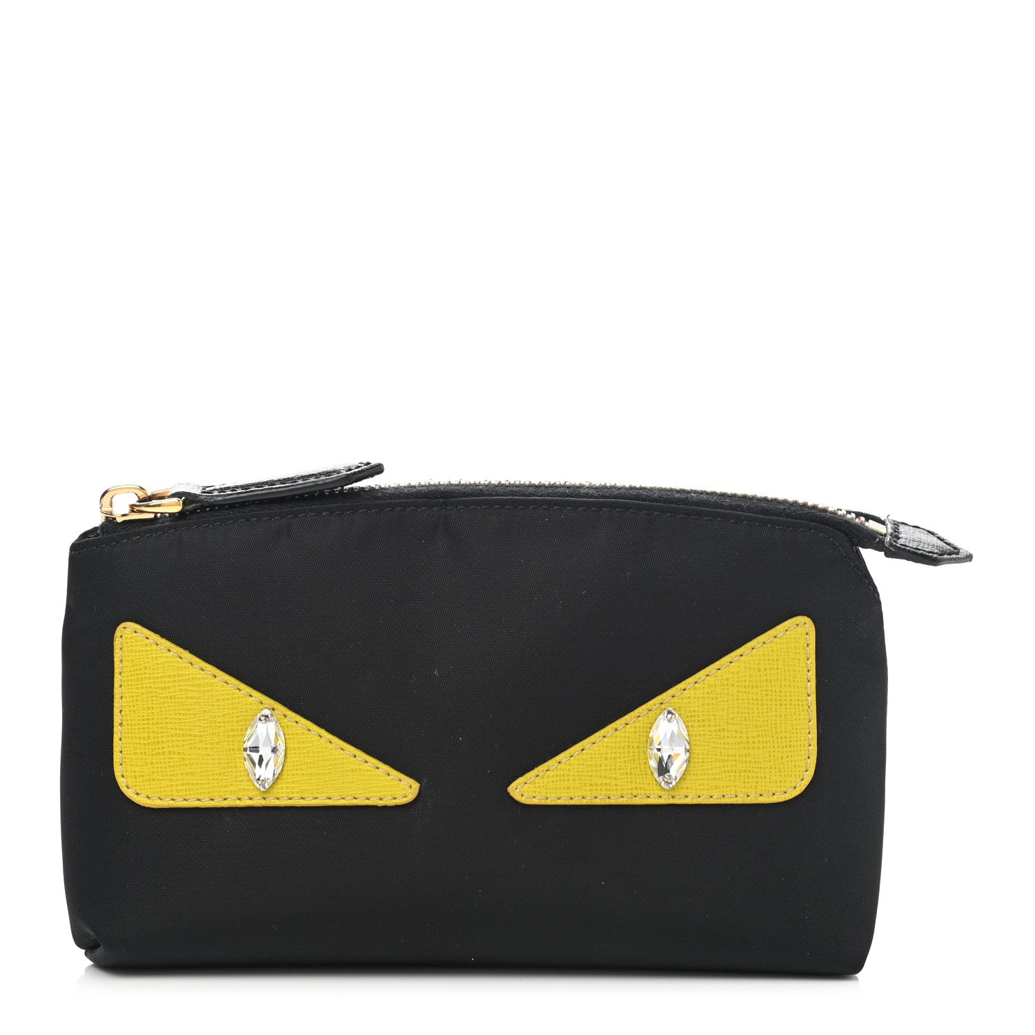 Fendi Vitello Elite Monster Eyes Zip Pouch Black Yellow 1 of 9