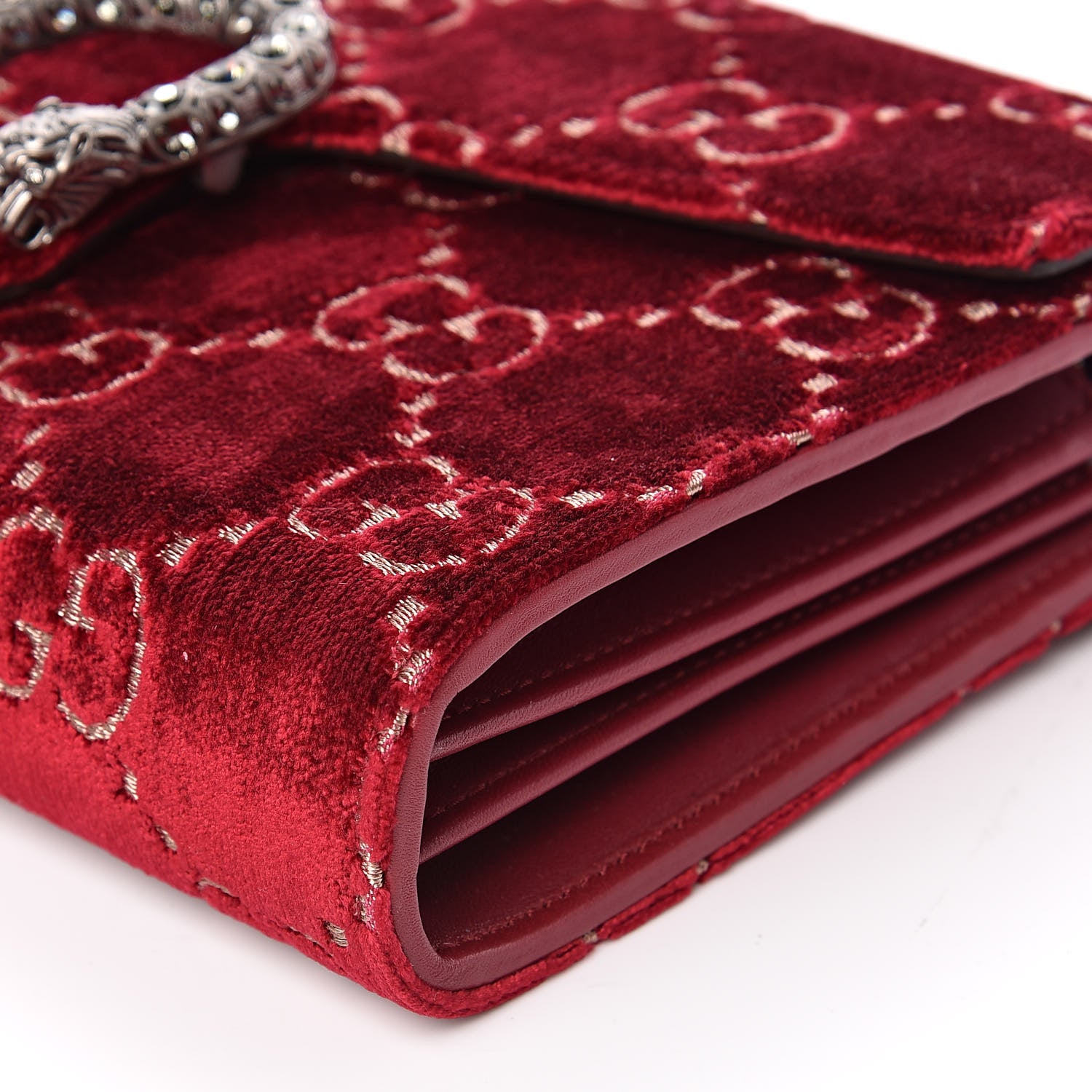 Gucci Velvet GG Monogram Mini Dionysus Chain Wallet Red Cipria 9 of 10