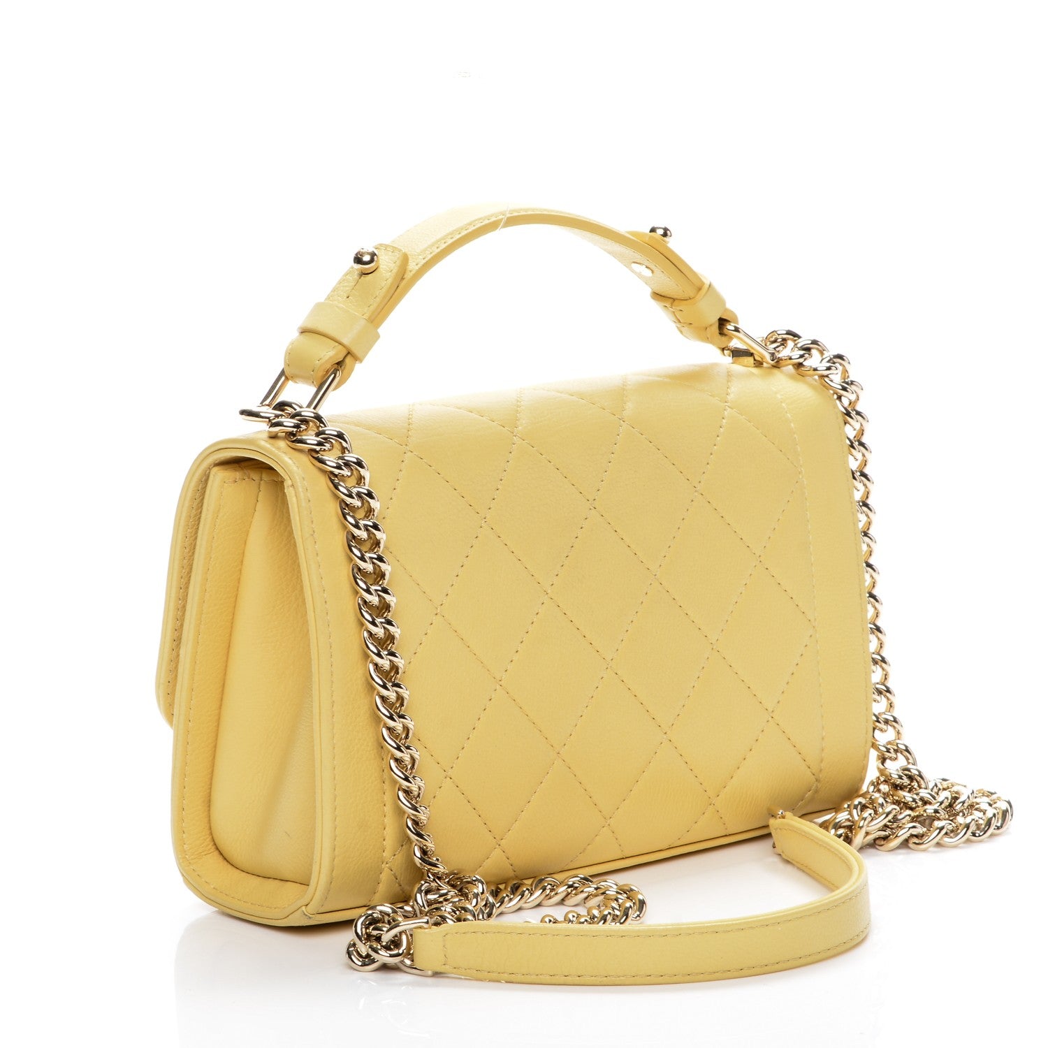 Chanel Grained Calfskin Quilted Small Label Click Flap Bag Yellow 3 of 7
