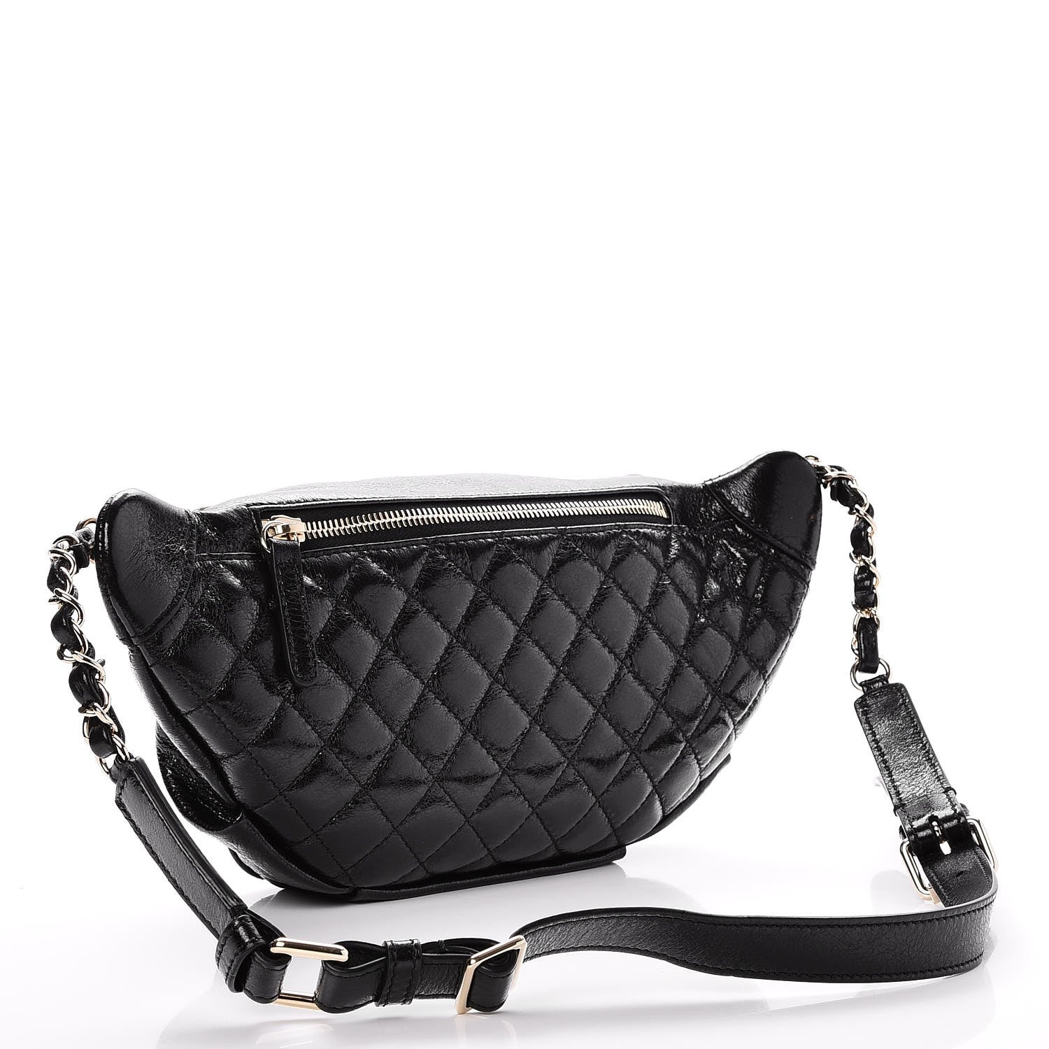 Chanel Crumpled Glazed Lambskin Quilted Waist Bag Fanny Pack Black 3 of 8