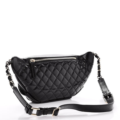 Chanel Crumpled Glazed Lambskin Quilted Waist Bag Fanny Pack Black 3 of 8