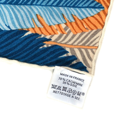 Hermes Cashmere Silk Jaguar Quetzal Shawl 140 Bleu Jean Abricot Gris 4 of 4