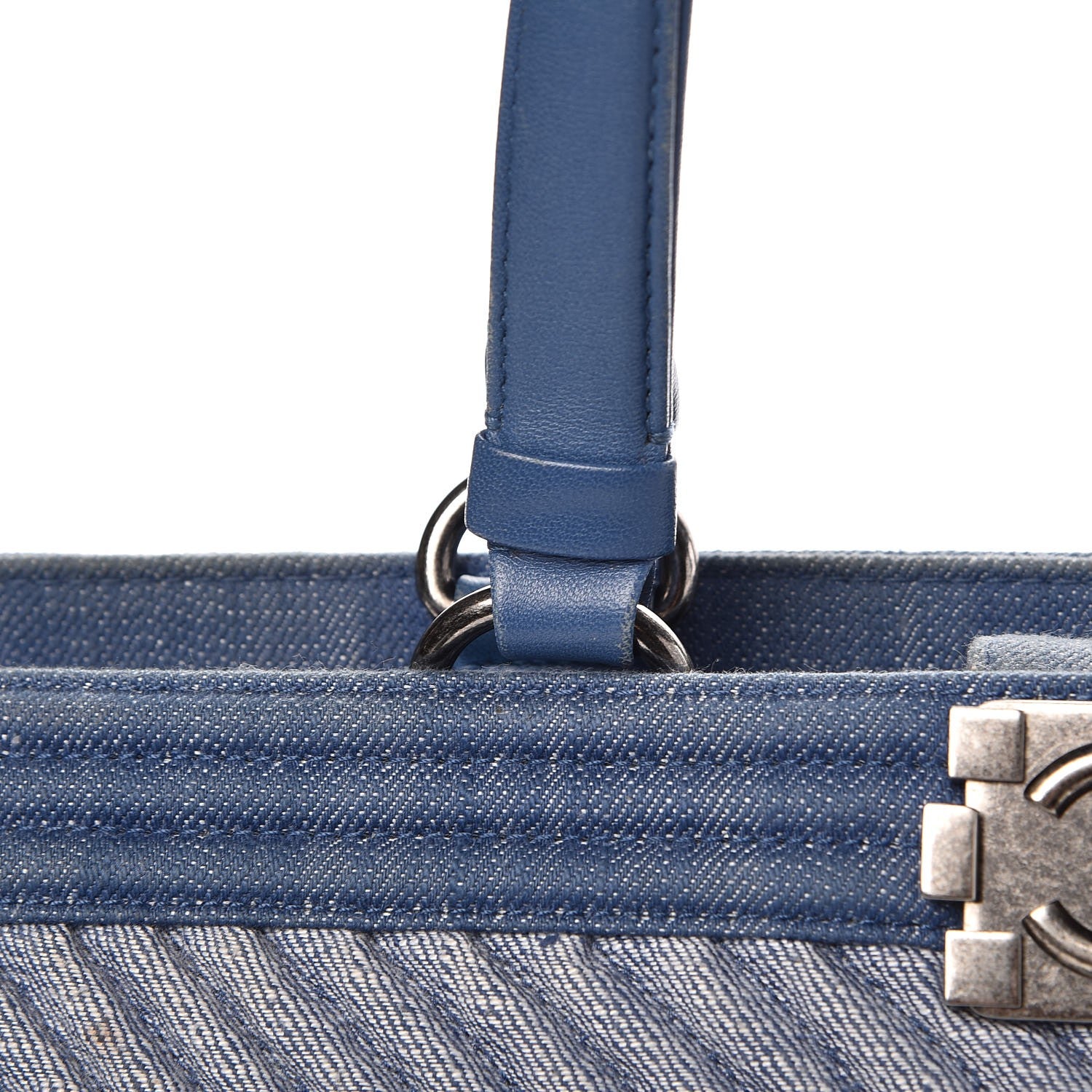 Chanel Denim Chevron Quilted Large Boy Shopping Tote Light Blue 10 of 17