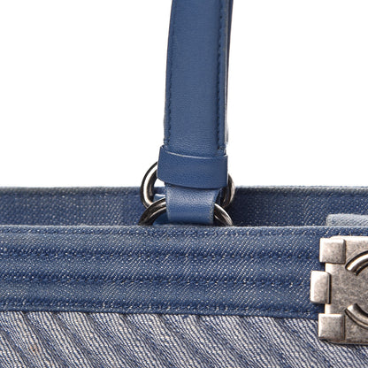 Chanel Denim Chevron Quilted Large Boy Shopping Tote Light Blue 10 of 17