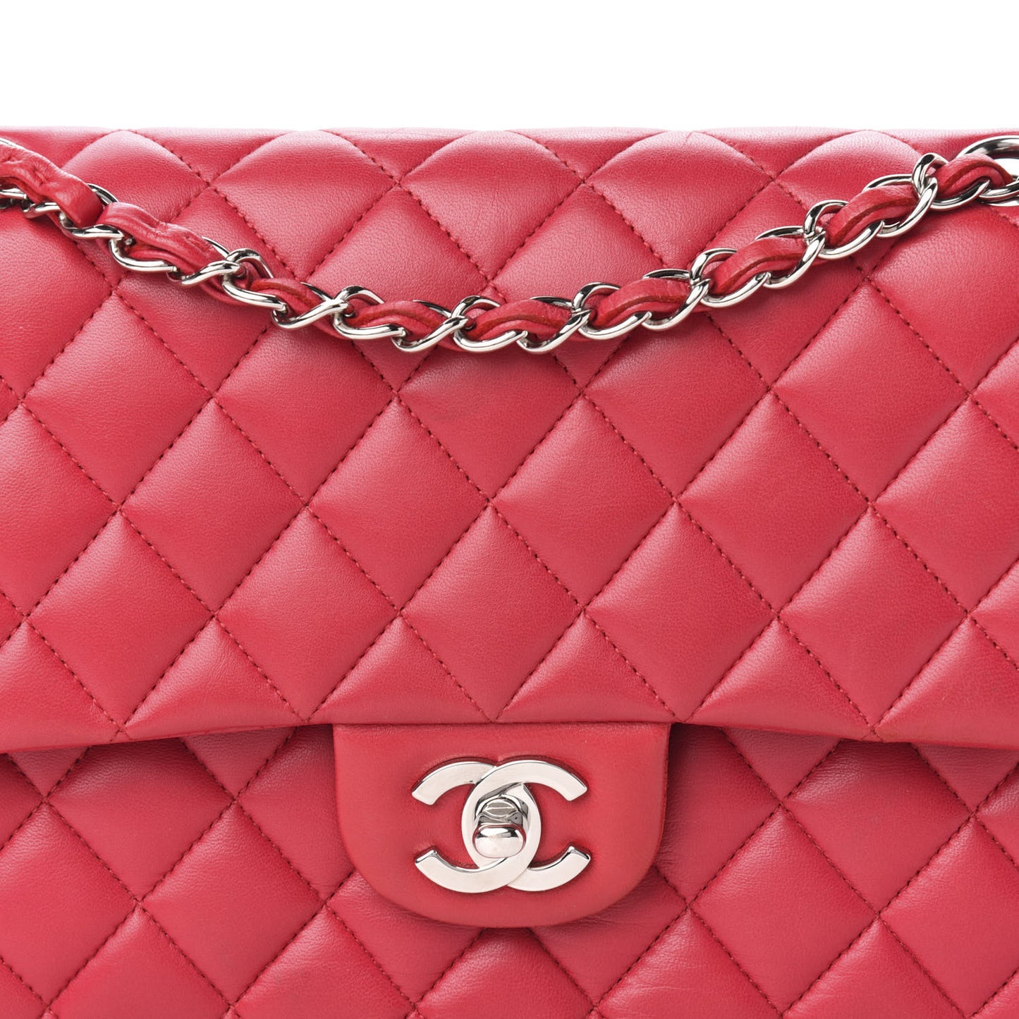 Lambskin Quilted Medium Double Flap Red