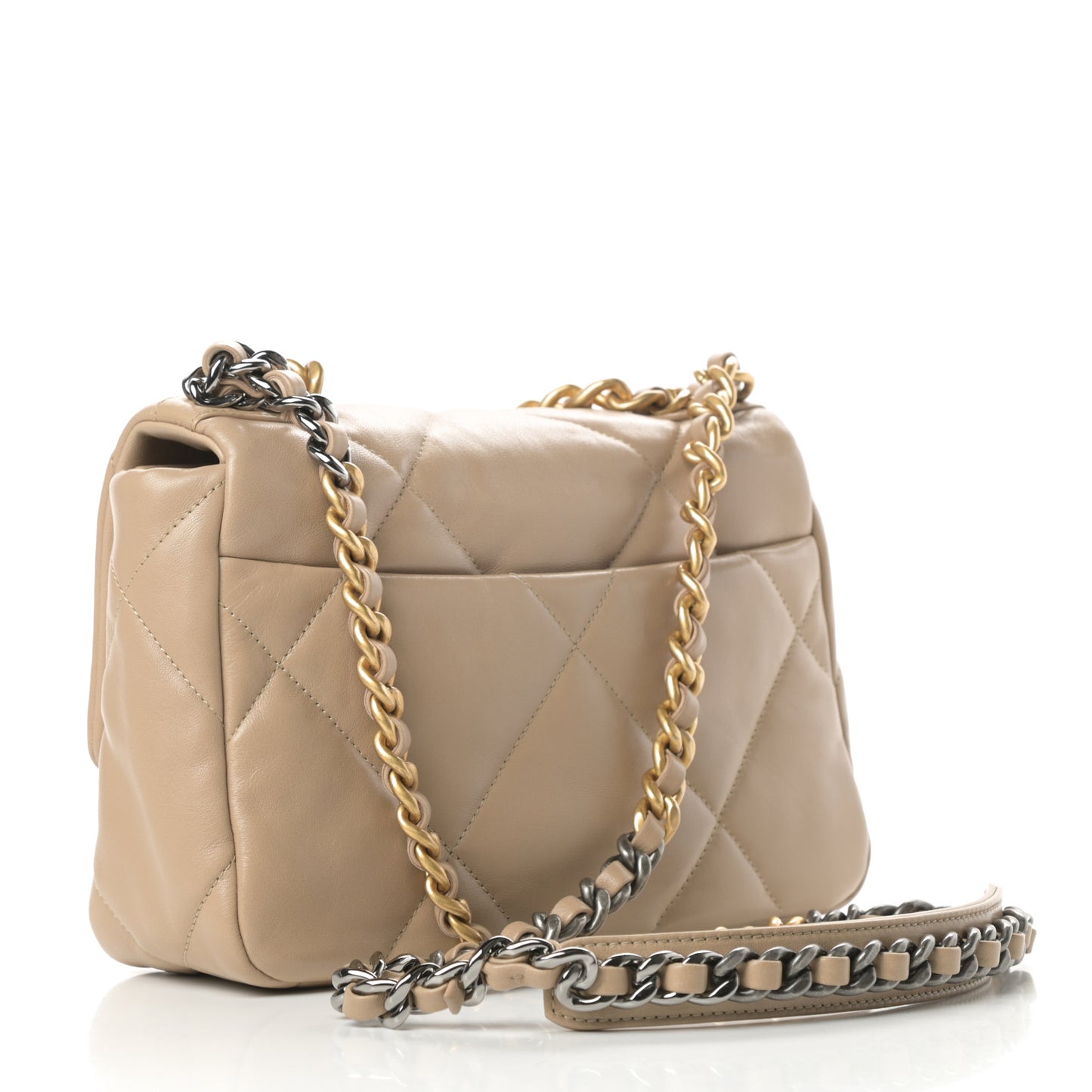Lambskin Quilted Medium Chanel 19 Flap Dark Beige