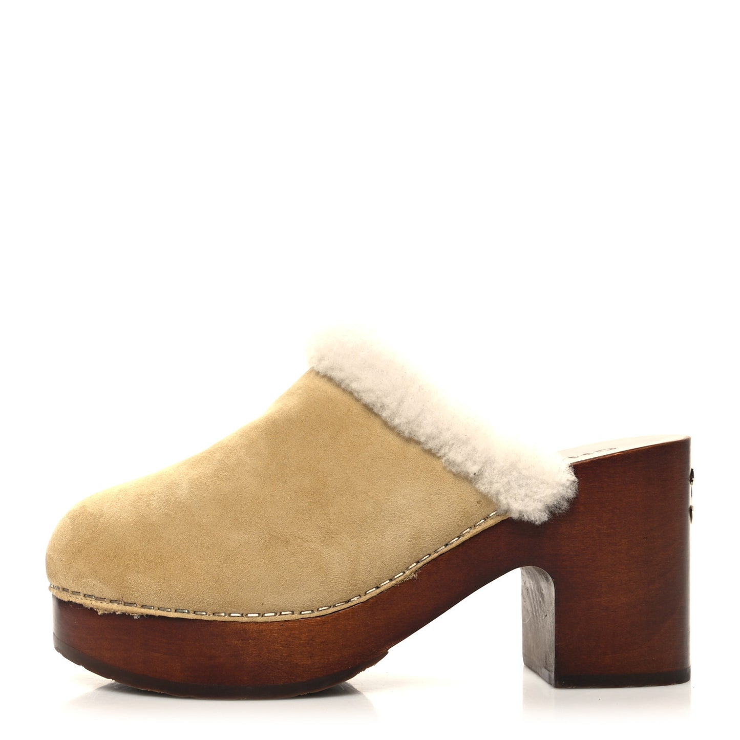 Suede Shearling CC Clogs 37 Beige