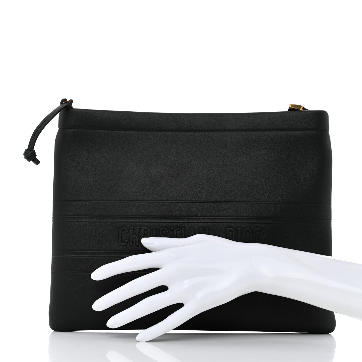 Calfskin Medium Diordouble Zip Pouch Black