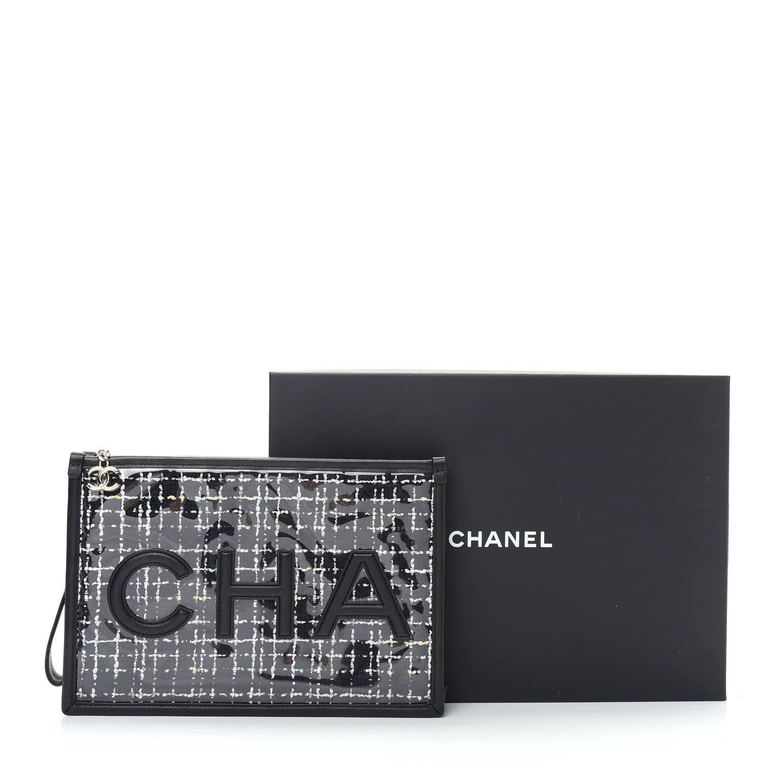 Chanel Tweed PVC Lambskin Large Pouch Black 8 of 8