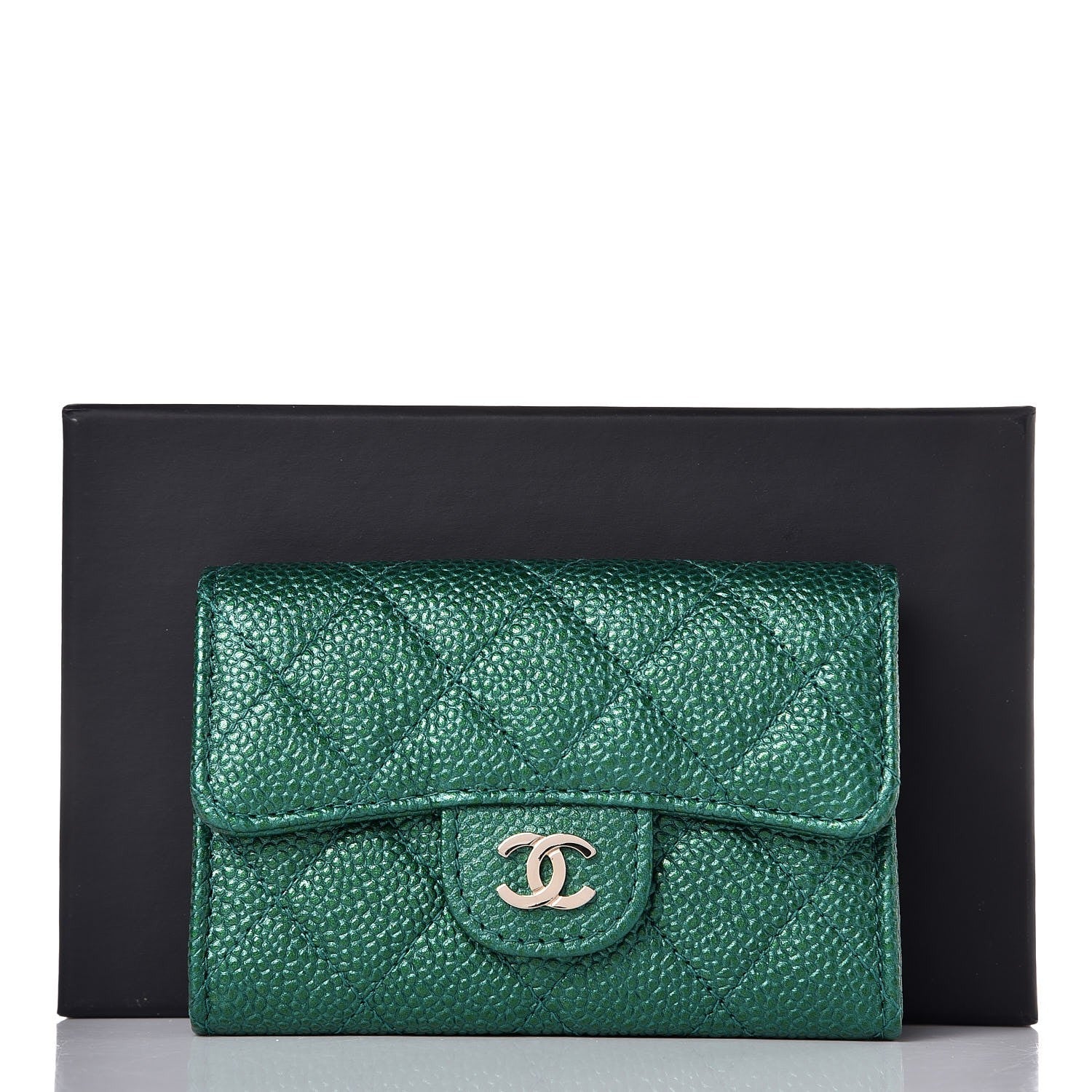 Chanel Metallic Caviar Quilted Card Holder Green 9 of 9