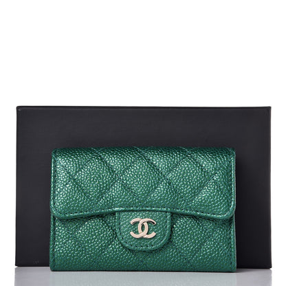 Chanel Metallic Caviar Quilted Card Holder Green 9 of 9