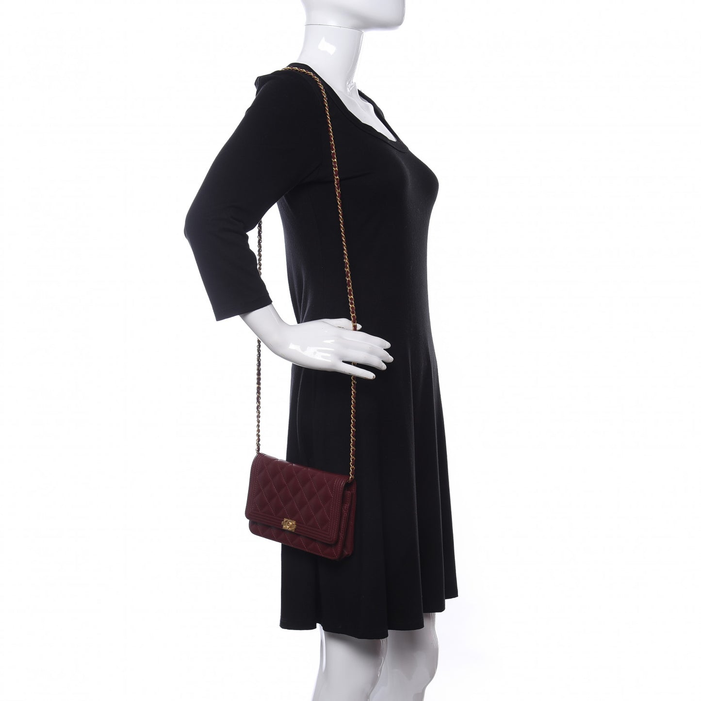 Lambskin Quilted Boy Wallet On Chain WOC Burgundy
