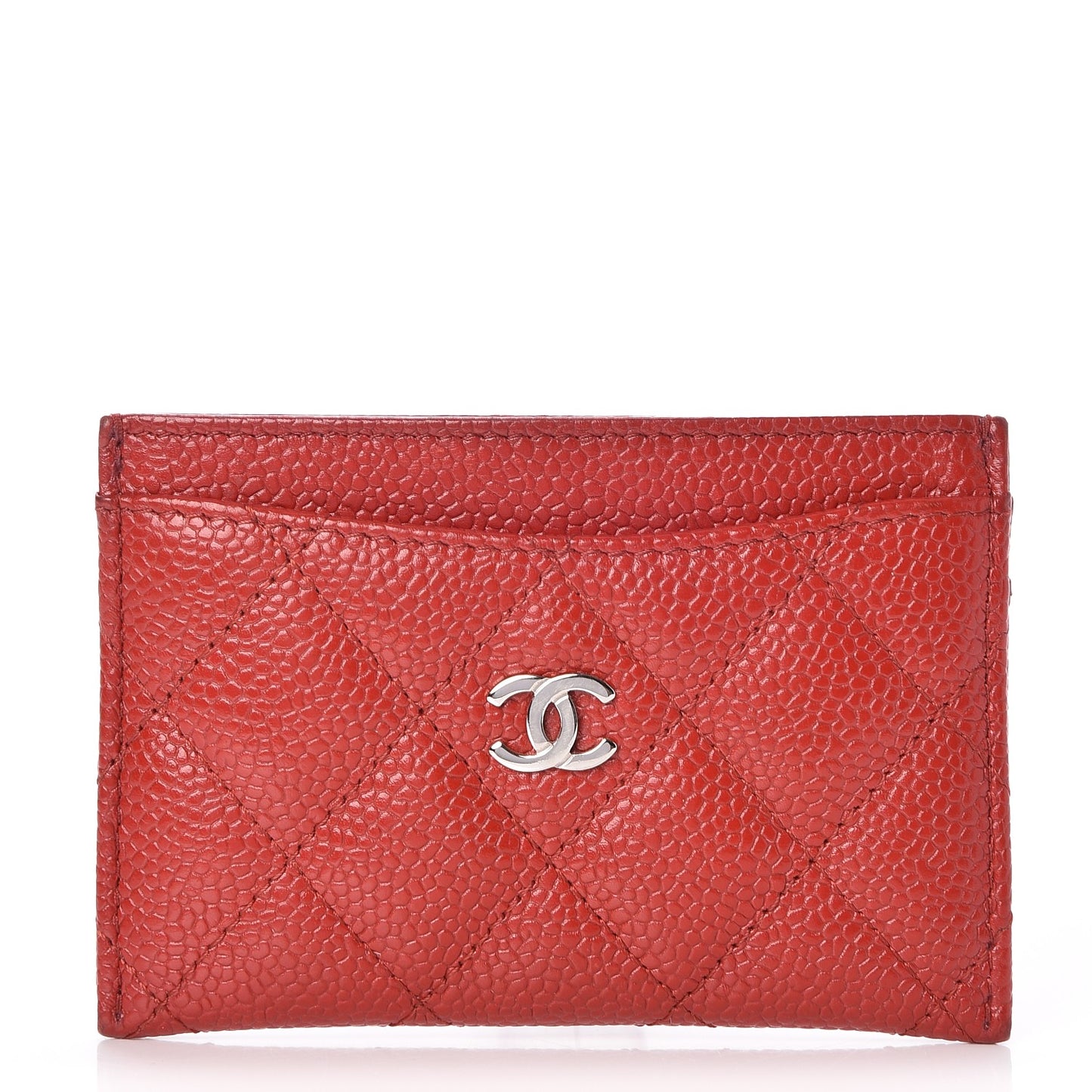 Caviar Quilted Card Holder Dark Red