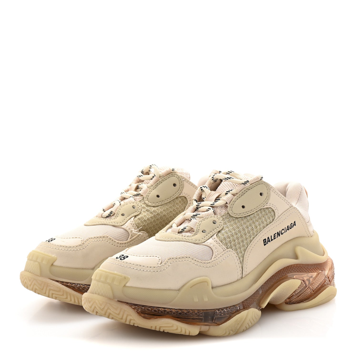 Balenciaga Fabric Mesh Clear Sole Womens Triple S Sneakers 38 Beige 4 of 9