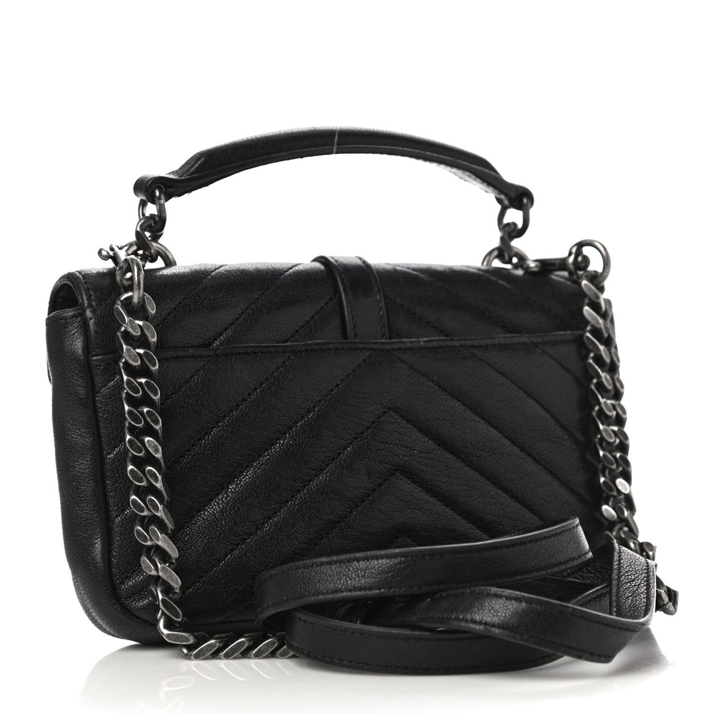 Sheepskin Matelasse Chevron Monogram College Chain Wallet Black