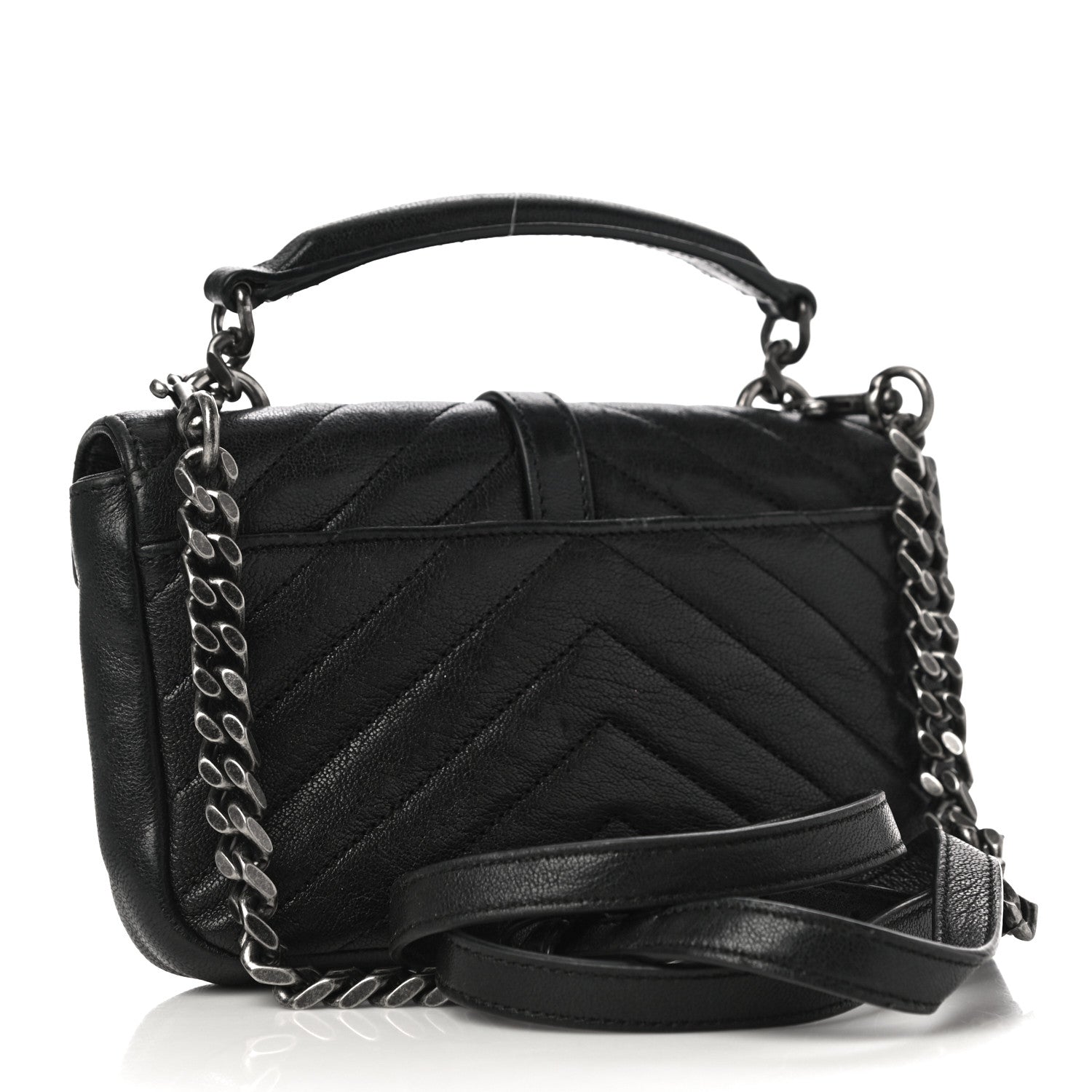 Saint Laurent Sheepskin Matelasse Chevron Monogram College Chain Wallet Black 3 of 9