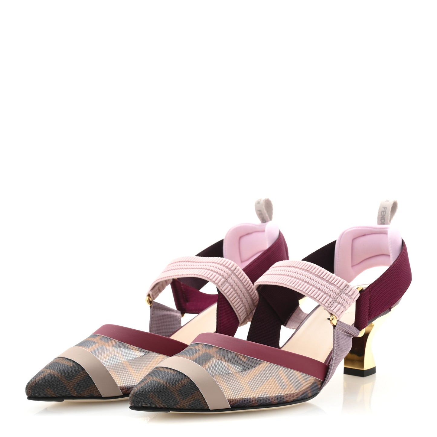 Technical Mesh FF Colibri 55mm Slingback Pumps 37 Tobacco Moro Black Anemone